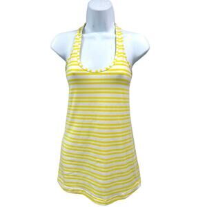 Lululemon Women Cool Racerback Tank Top Yellow White Stripe Scoop Neck Sz 4 READ
